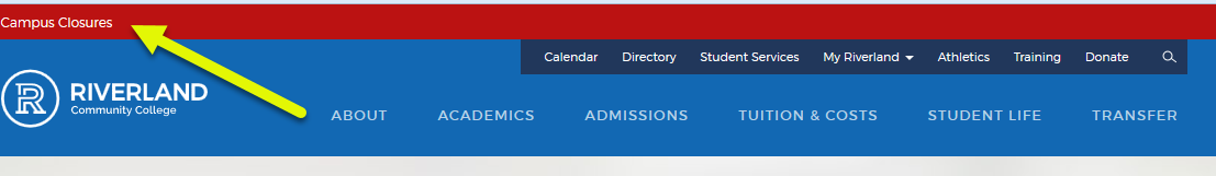 Example of Riverland emergency alert banner displayed on website