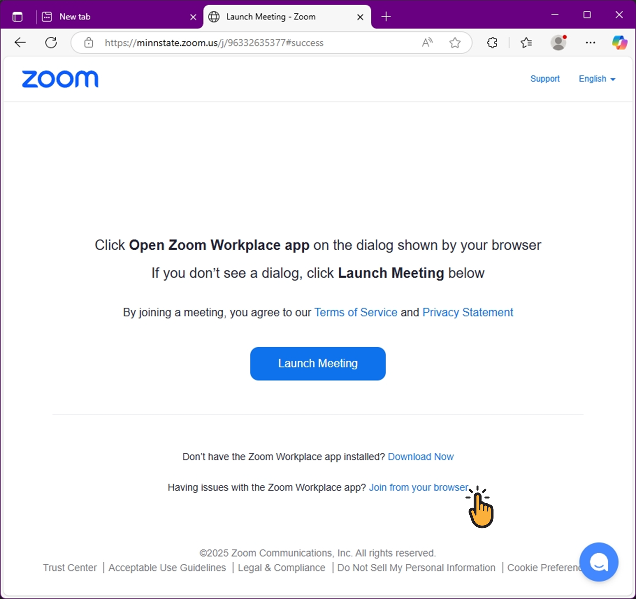 Screen showing 'Join from your browser'