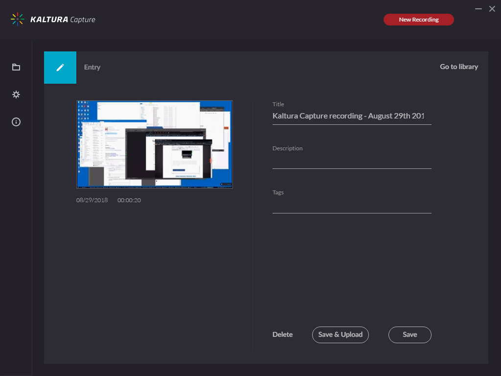 Kaltura Capture recording info